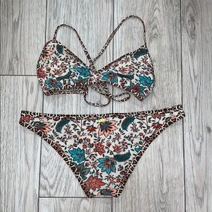 Floral & Leopard Print Crossover Back Bikini